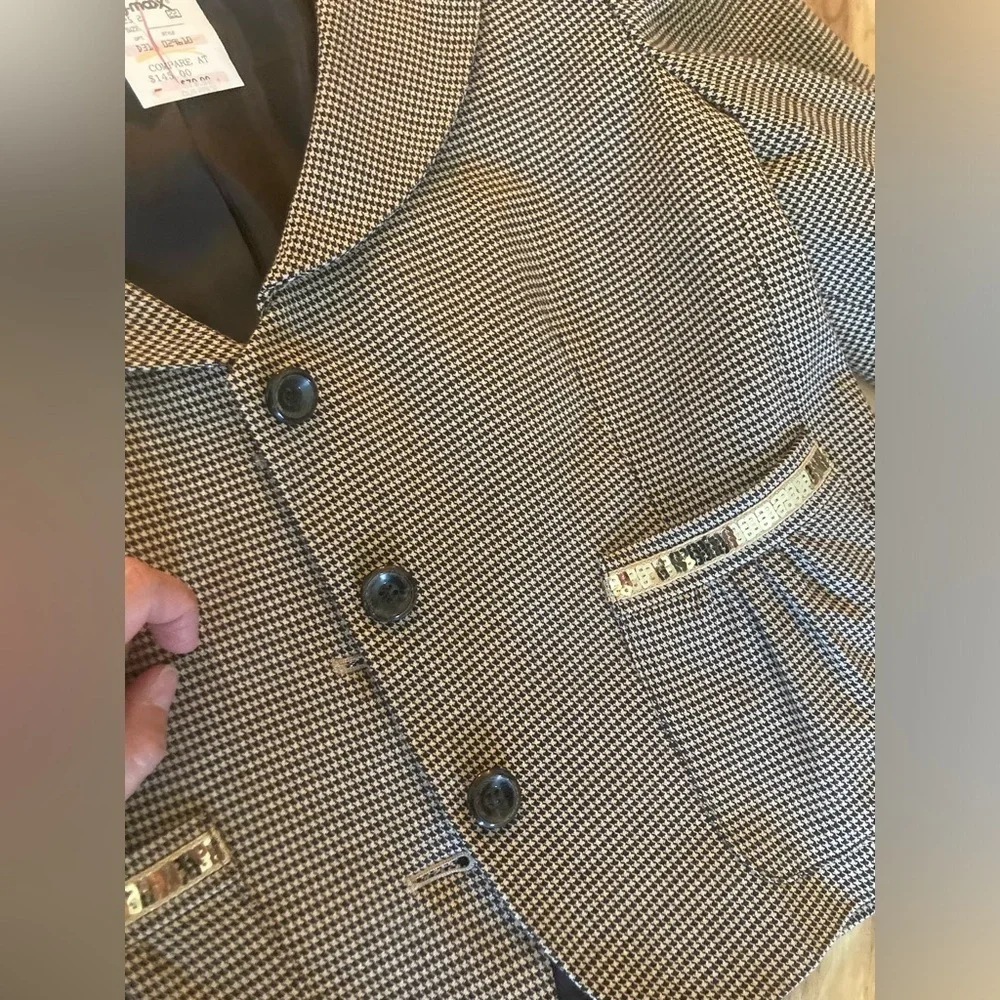 Allen by Allen Schwartz 2 pc suit womens 14 NWT Carmel/brown gold sequence on